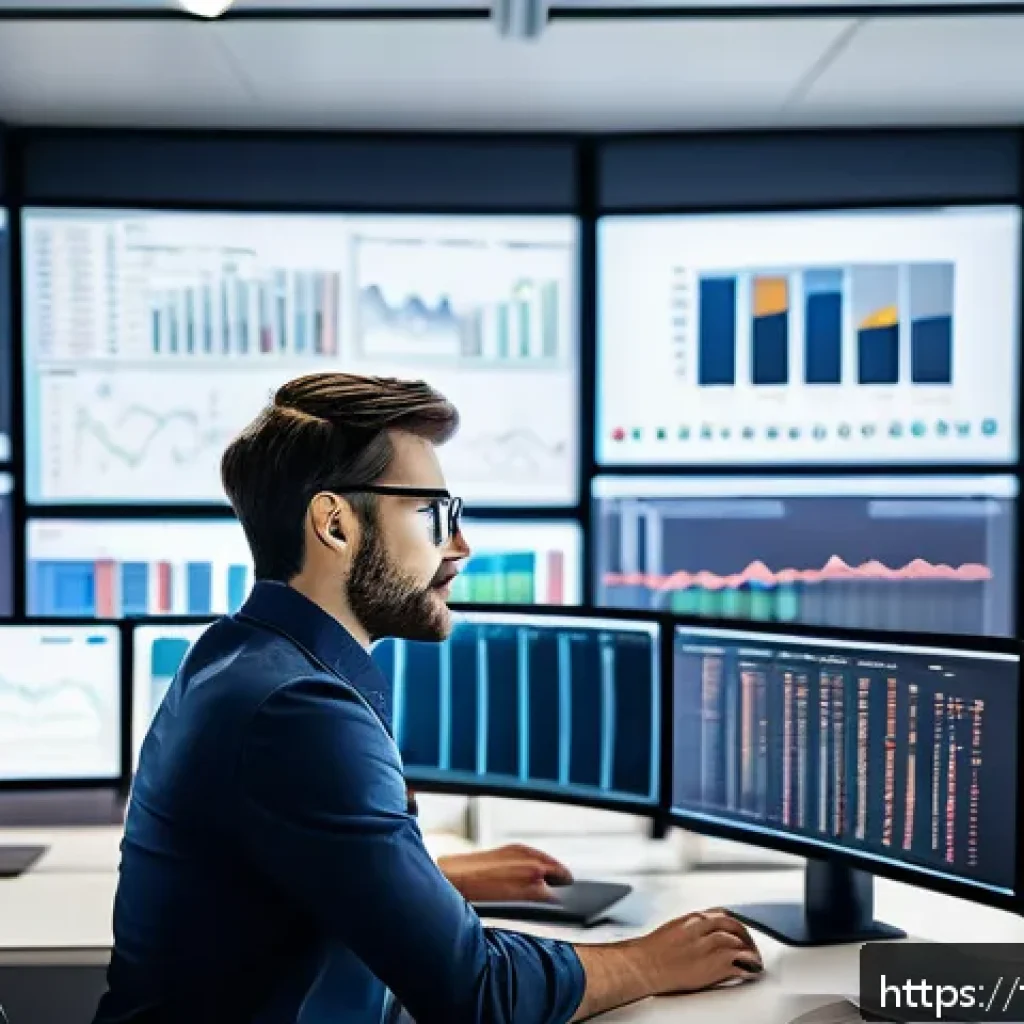 통계분석가로 일하며 겪는 즐거움과 어려움 - A professional French data analyst working in a modern office environment, surrounded by multiple co...
